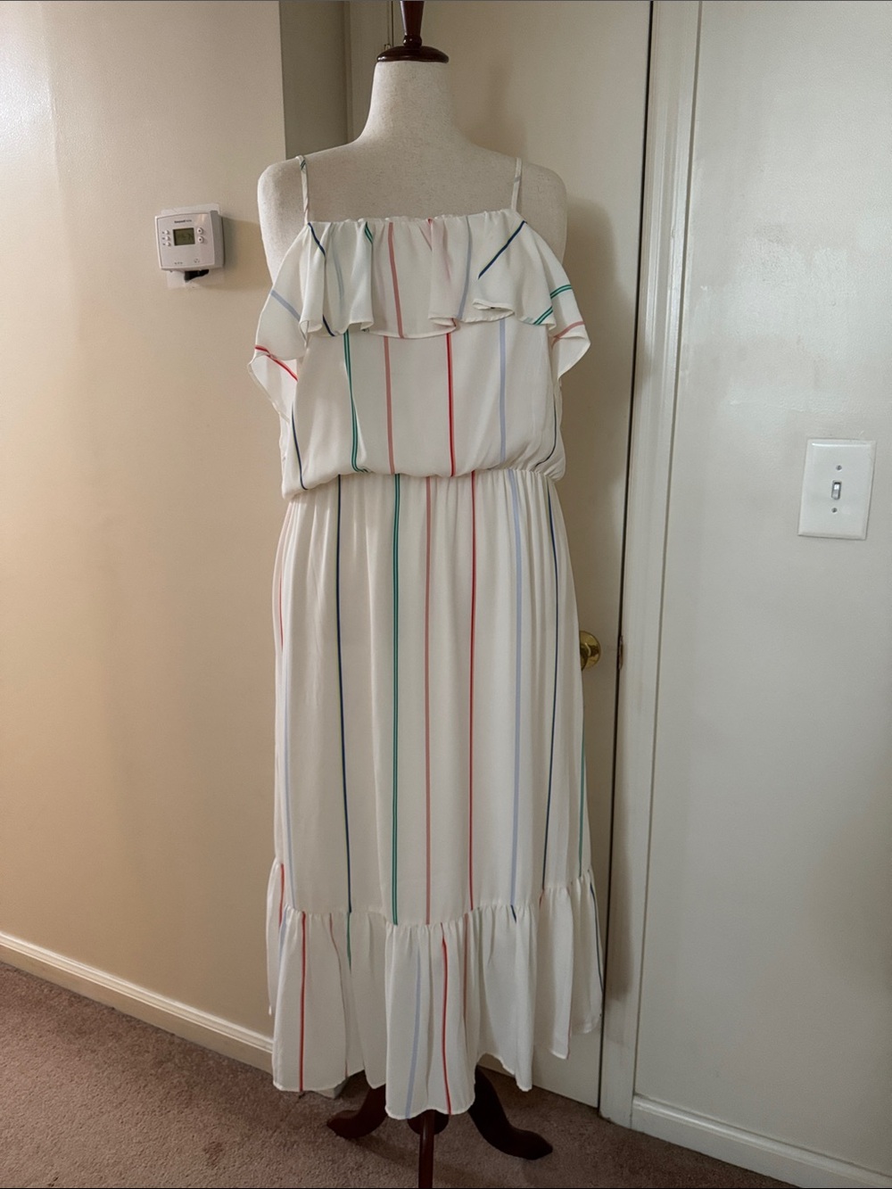 Banana Republic White Maxi Dress with Multicolor Stripes